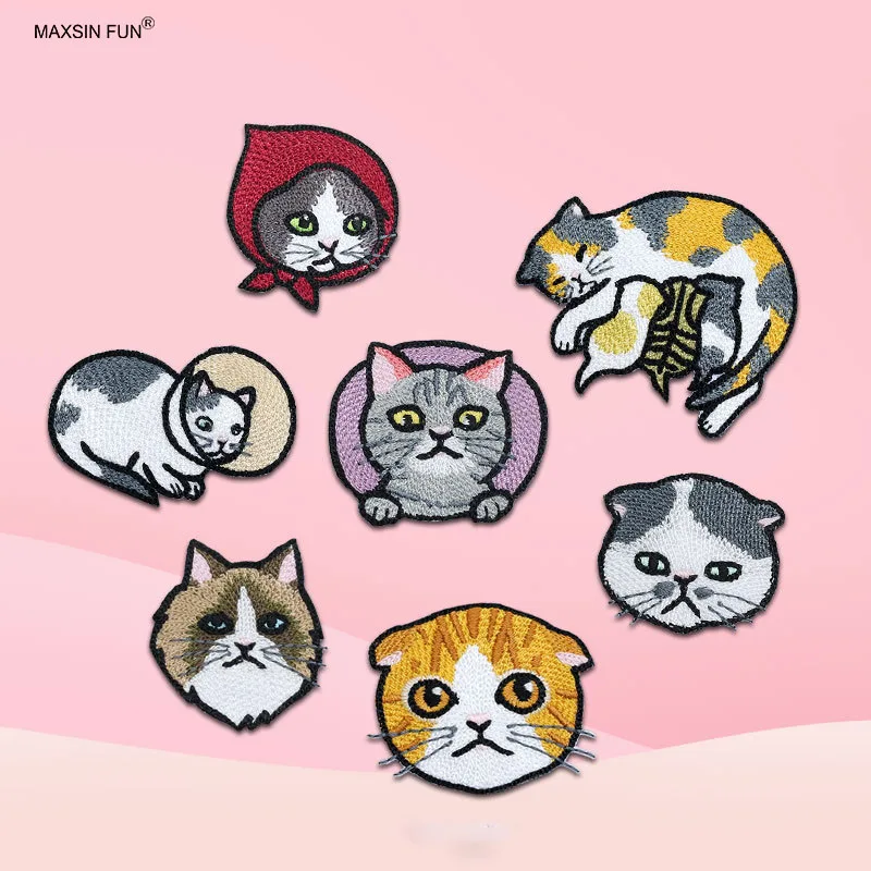 

1 Piece Cute Cat Iron on Patch for Clothing Bag Hats DIY Decoration Cartoon Animal Stickers Accessories Back Adhesive