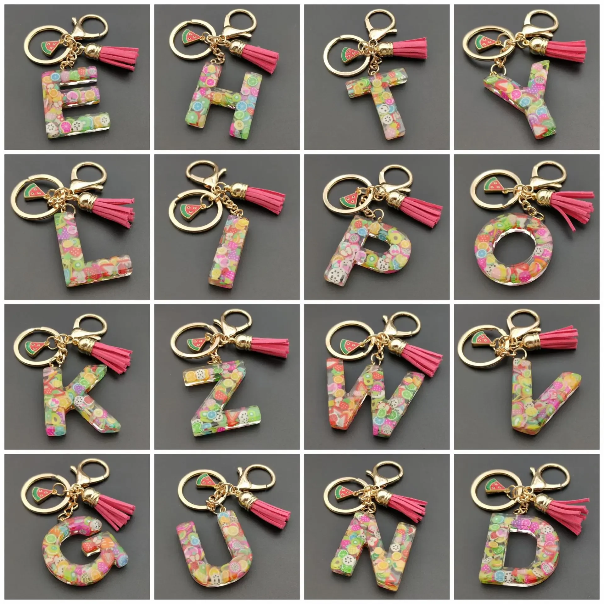 Initial Letter A-Z Fruit Keychain Pendant Car Keyring Girl Women's Purse Backpack Bag Accessories Kids Christmas Party Gift