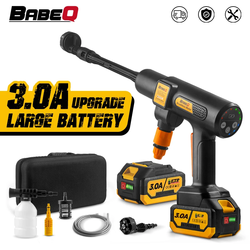 Babeq-pistola de Água Elétrica sem Escova Ferramentas Recarregáveis sem Fio Alta Pressão Jardim Doméstico Bateria Atualizada 3500w 200bar 3.0a
