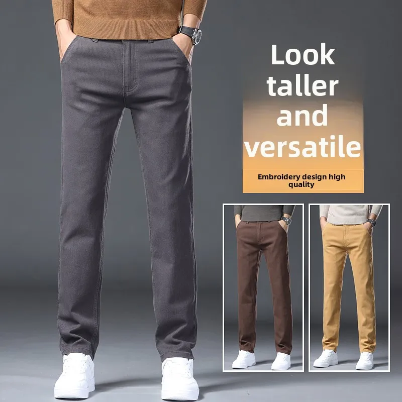 

2026 Men's Casual 96% Cotton Thick Straight Fit Chinos Elastic Business High-End Long Pants for Men Plus Size