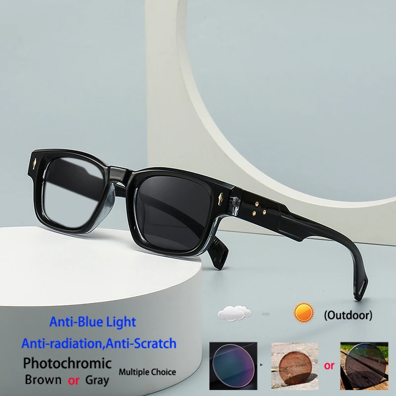 العلامة التجارية الأسود مربع الرجال النظارات الإطار البصرية مكافحة الضوء الأزرق نظارات القراءة الرجعية المسامير الصغيرة الرجال طول النظر الشيخوخي نظارات #2