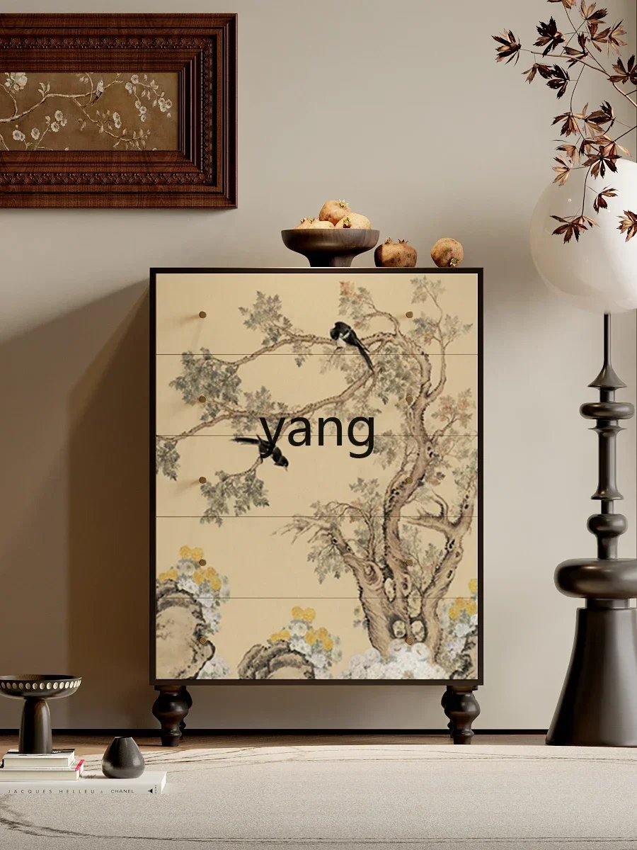 レトロな高級感のある無垢材のチェスト、リビングルームのソファ収納ロッカー