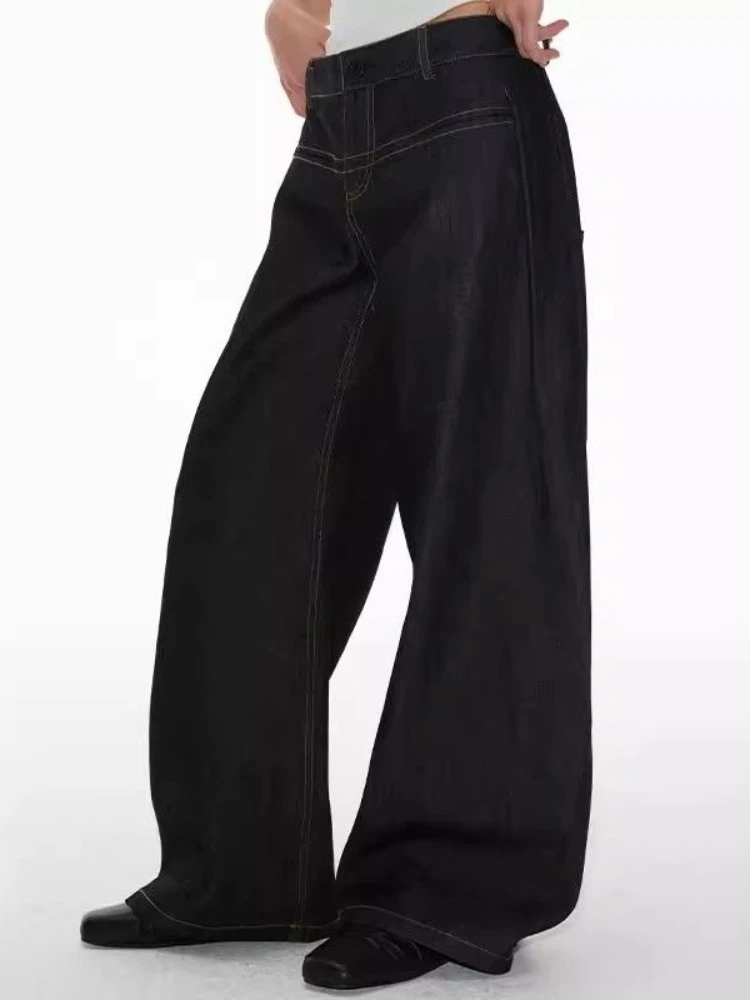 هوتشو جينز فضفاض عتيق للنساء Y2k Harajuku سروال دينم منخفض الخصر وواسع الساق قوطي عالي الشارع الجرونج جينز مستقيم كبير الحجم