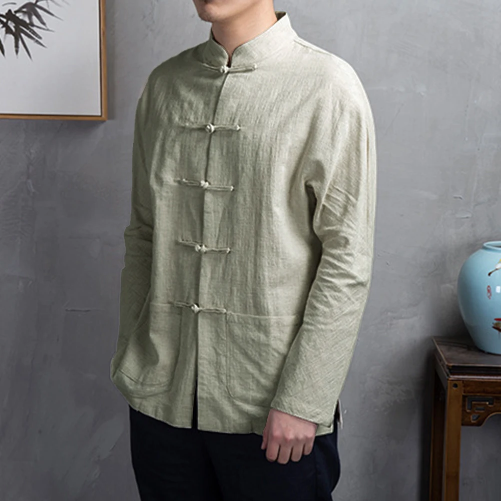 Retro Casual Men Chinese Traditional Clothing Kung Fu Tai Chi Coat Tang Suit Long Sleeve Shirts Uniform Man Clothing