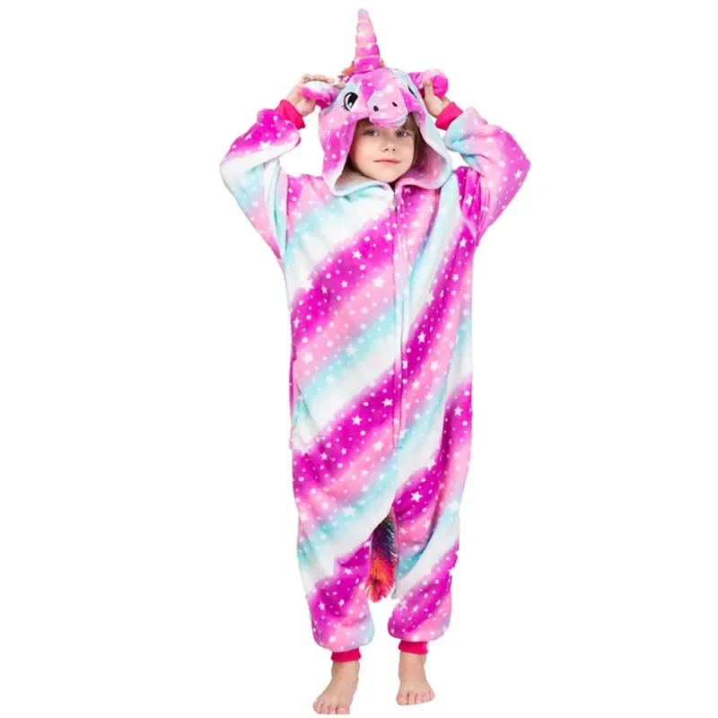 Kigurumi bambini unicorno panda animale pigiama di flanella set bambini bambino cartone animato tutine ragazze ragazzi costumi cosplay festa di Natale