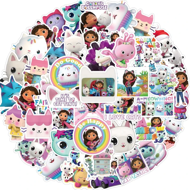 50 Uds. Pegatinas impermeables para gatos de casa de muñecas Gabby no repetidas