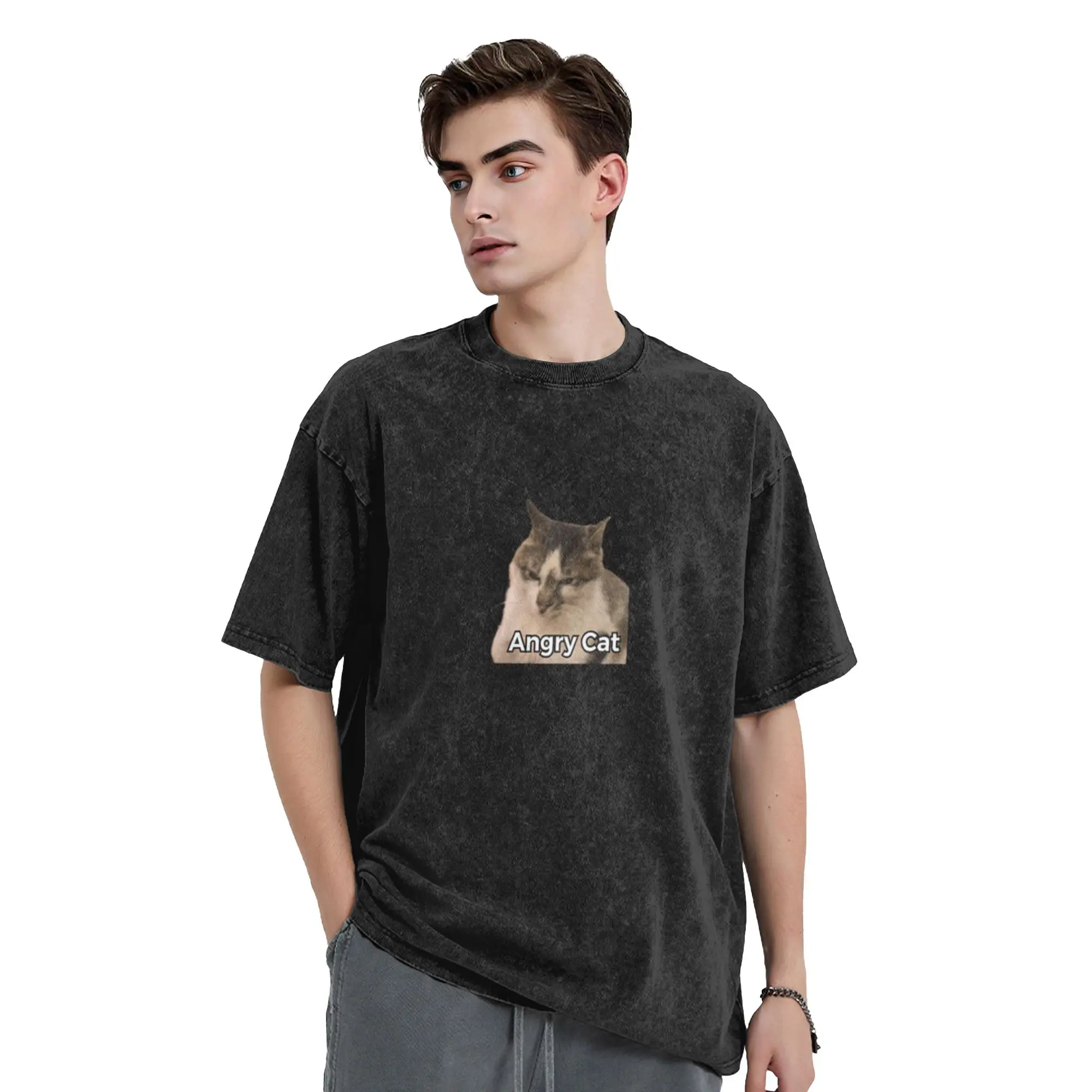 Angry Cat Unique Chic A Vintage Oversized Cotton T-Shirts