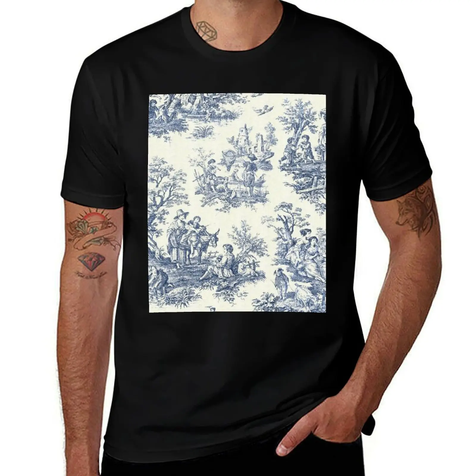 

Powder Blue French Toile Picnic Designs T-Shirt t shirts cotton 100% essential t shirt