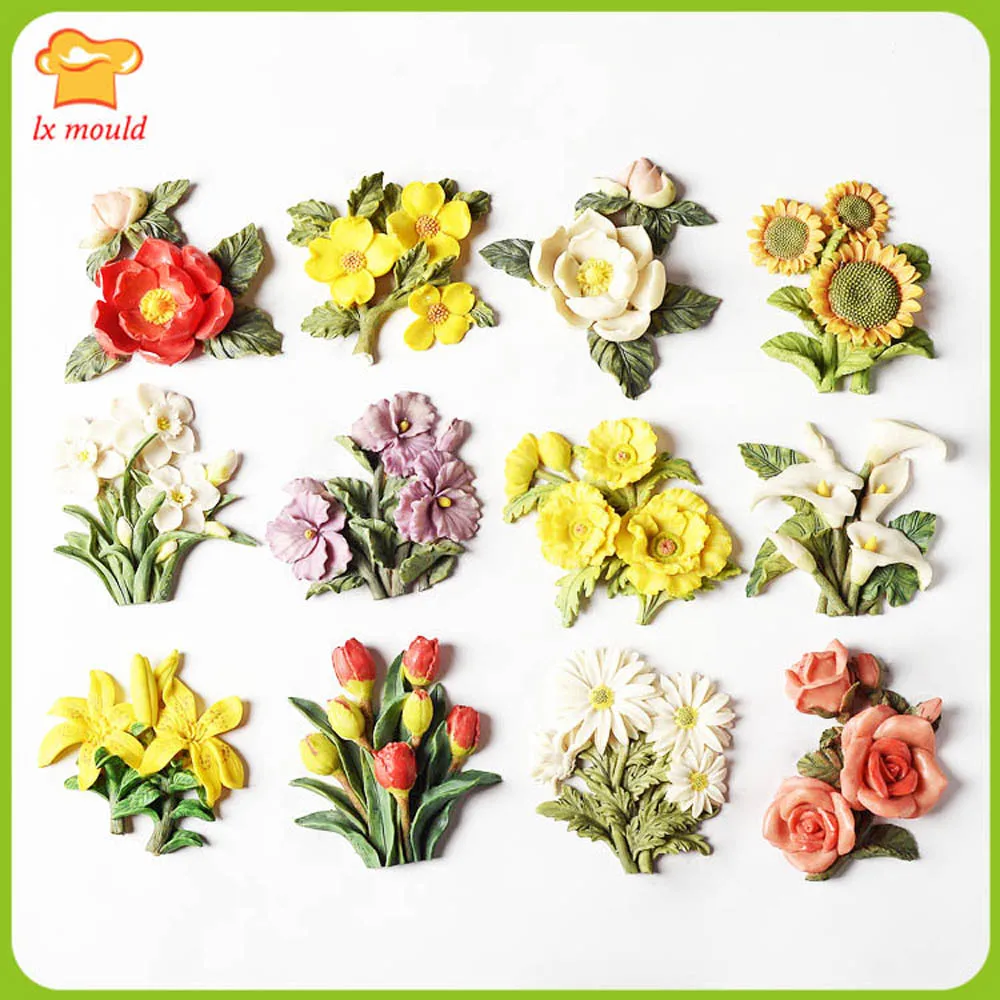 

12 Styles Silicone Mold for Candy Chocolate Cake Decoration Flower Bouquet Fondant Sugarcraft Baking Mould DIY Soap Wax Plaster