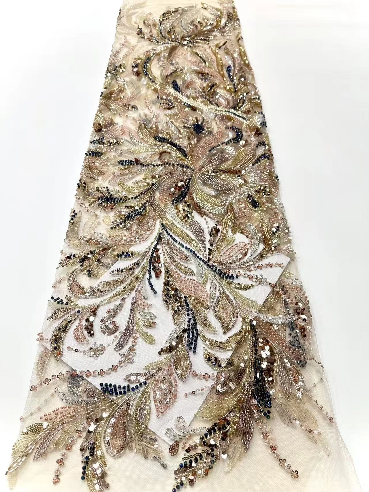 Latest African Sequin Lace Fabric 2026 High-Quality French Nigerian Beaded Lace Fabric Bridal Wedding Party Dress Sewing 1813