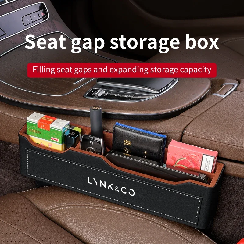 

For LYNK&CO 03 PHEV 05 09 PHEV 09 MHEV 01 06 02 03+ Leather Car Seat Gap Organizer Seat Crevice Slot Storage Box Accessories