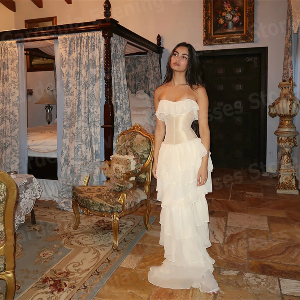 

Elegant A Line Women's Evening Dresses Strapless Prom Gowns Vestidos De Fiesta Customized Backless Vestido De Gala Noche Mujer