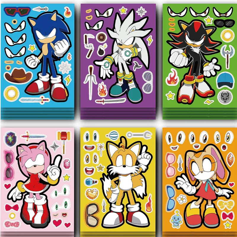 Cartoon Sonic Stickers Changeable DIY Hedgehog Anime Toys Cartoon Graffiti Sticker for Water Bottle Laptop Luggage Decoration