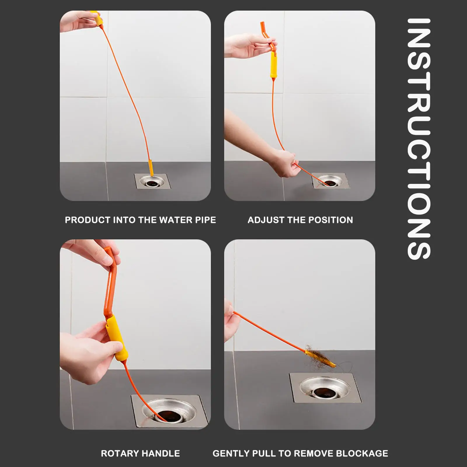 FlexiSnake Sink Snake Cleaner Drain Hair Clog Remover Tool With Rotating Handle Drainage Facility Drain Cleaner