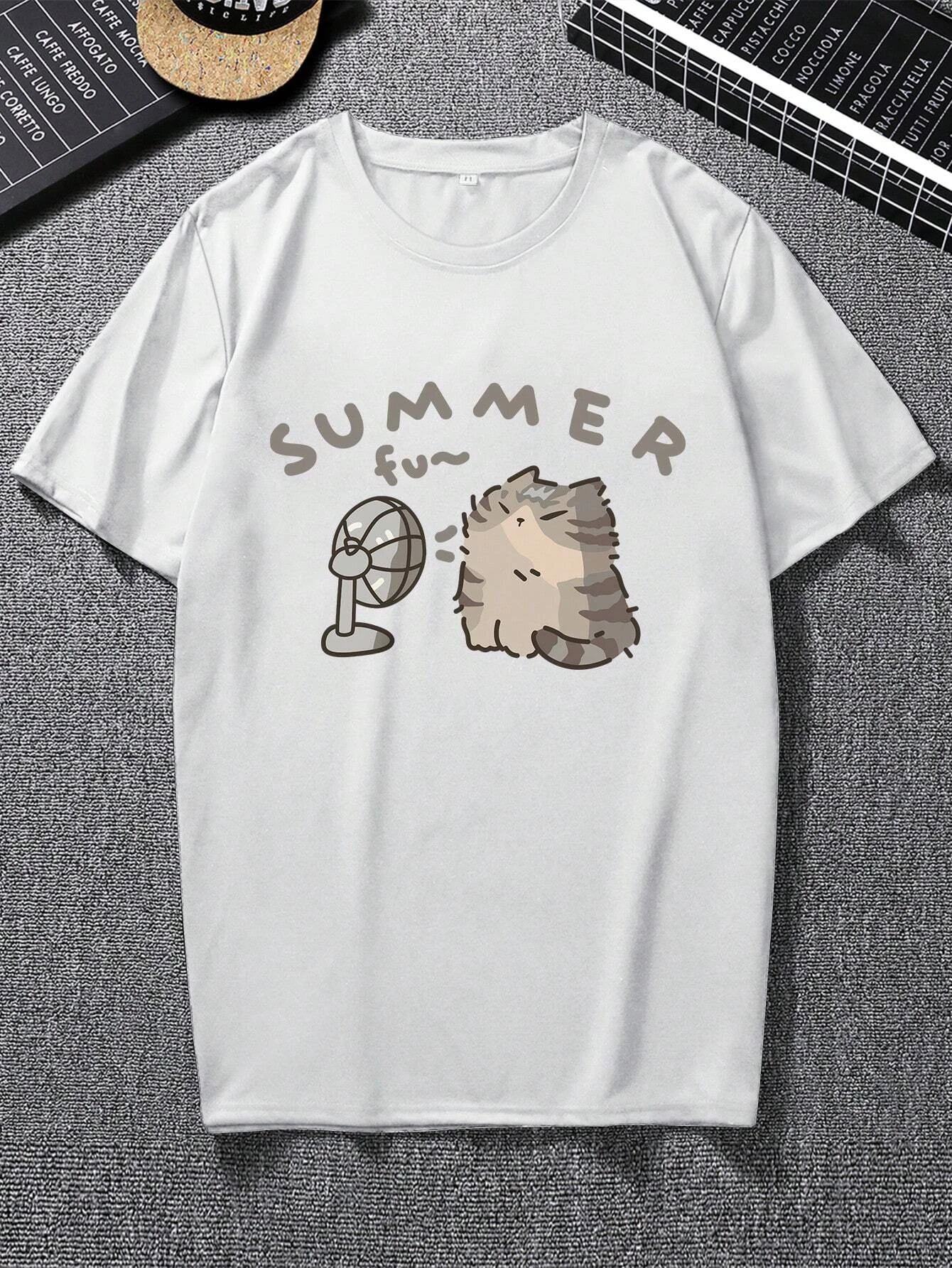 Mens Summer Cartoon Cat Printed Round Neck Oversized Short Sleeve Casual T-Shirt graphic t shirts graphic t shirts shirts
