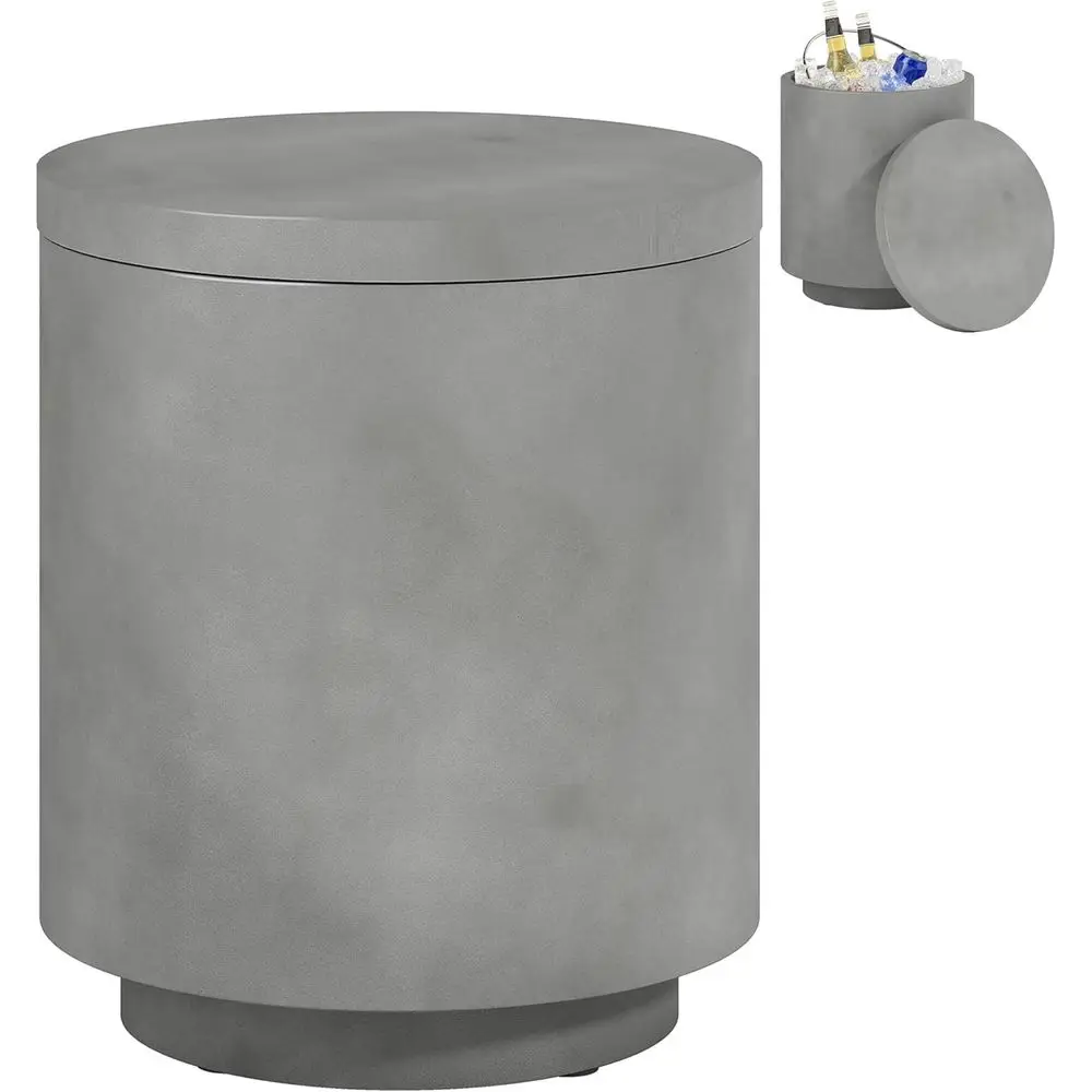 

2.6 Gal Outdoor Cooler Side Table, 3-in-1 Cool Coee Table with Storage, Removable Ice Bucket and Lid, Concrete Small Patio Table