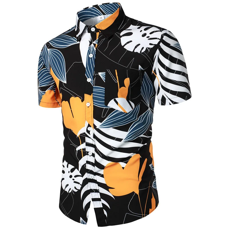 

2023 New In Shirt Men's Hawaii Short Sleeve Tropical Leaves And Plants Printed Beach Shirts Vacation Camisa Hawaiana Hombre