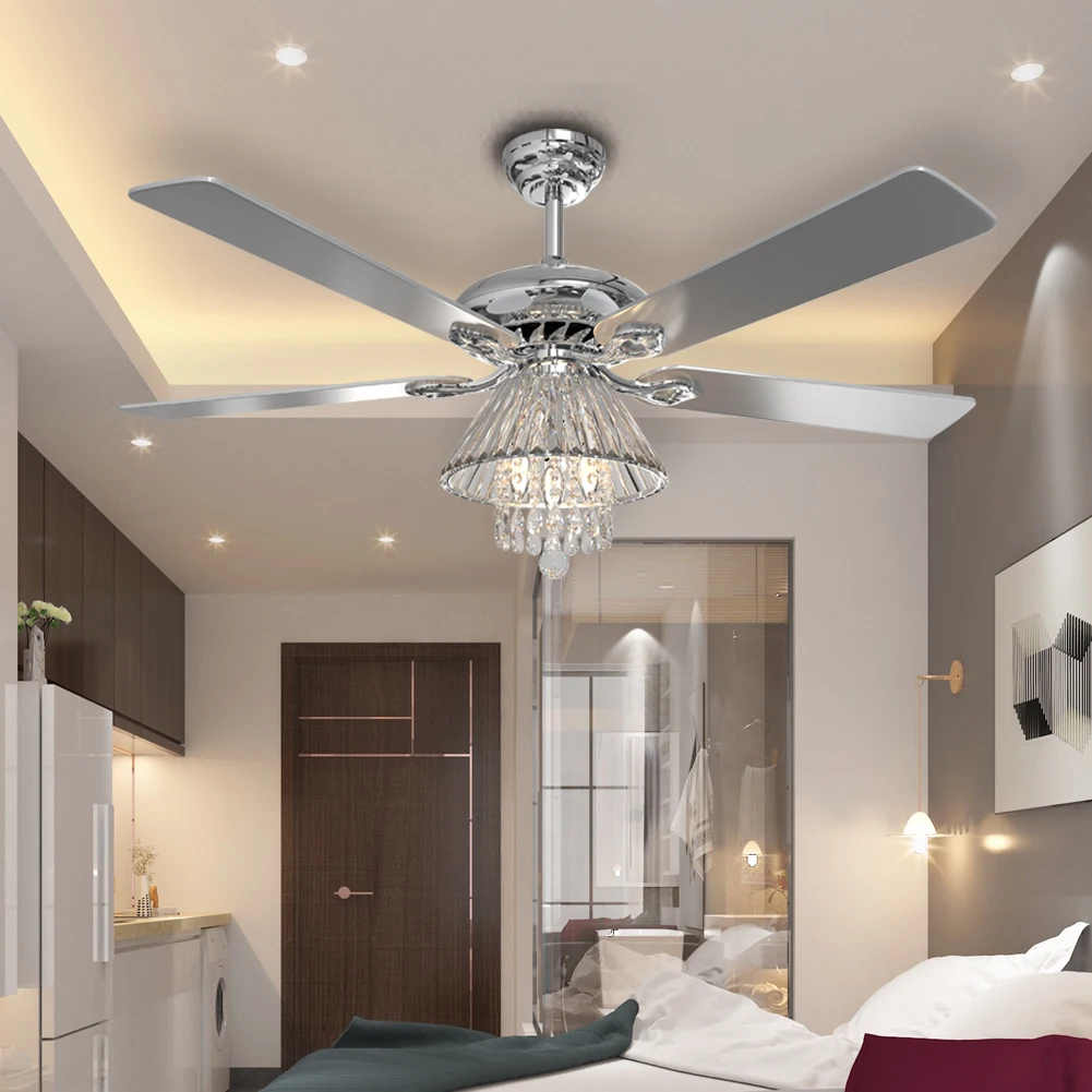 52 Inch Modern 5 Wood Blade Ceiling Fan Chandelier