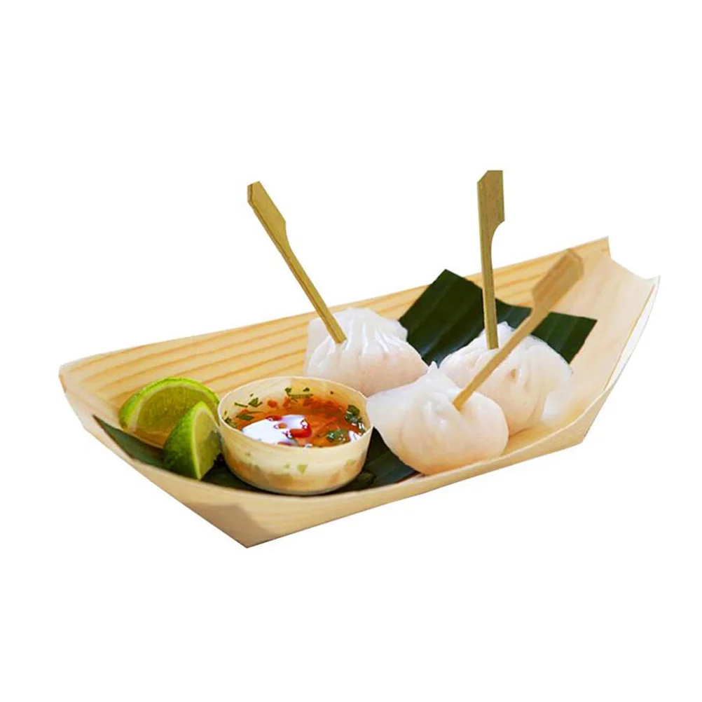 

50 Pcs Cutlery Tray Dinnerware Boat Shape Wood Platter Japanese Sushi Serving Plate Wooden Food