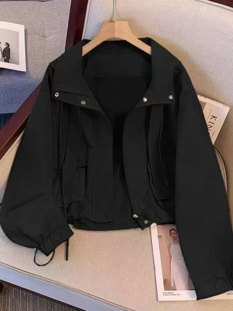 

Hooded Jackets Women Lace-up 4 Colors Loose Spring Vintage Korean Style Long Sleeve All-match Design Leisure Lady Streetwear New
