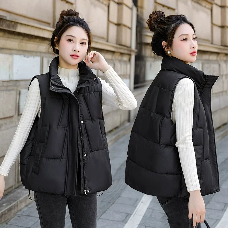

Woman Vest Autumn Winter Warm Down Cotton Vests Female Thick Stand Collar Waistcoat Women Sleeveless Jacket Vest Coat Outerwear