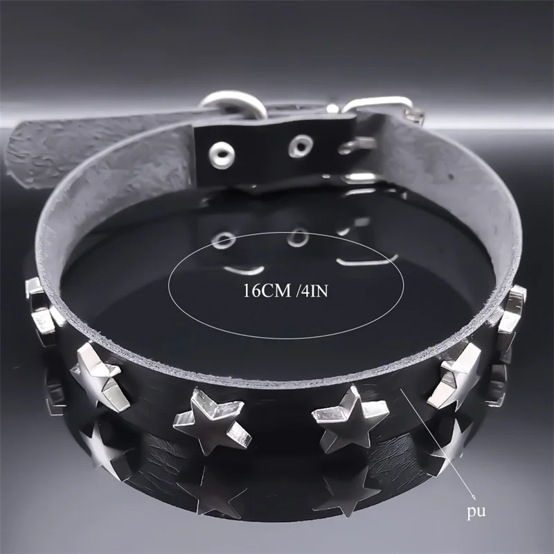 Goth Punk Sexy Stern Pentagramm Halskette Frauen Männer Harajuku Schwarz Halsband PU Leder Gothic Aussage Halsketten Schmuck NXXXXS03 – Detail 3