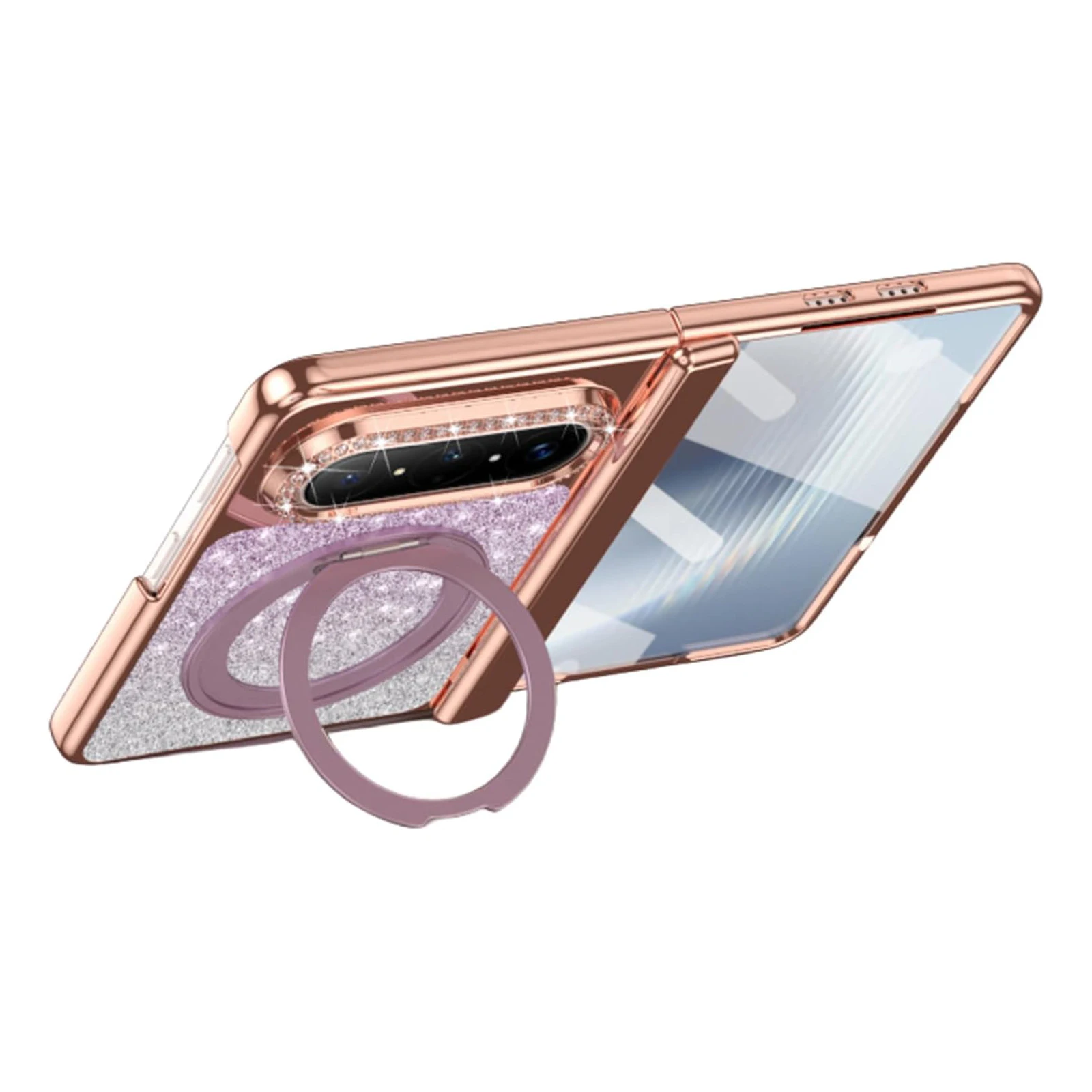 

For Huawei Pura X Max Magnetic Case Luxury Electroplated Glitter Leather Stand with Hinge Screen Camera Protection