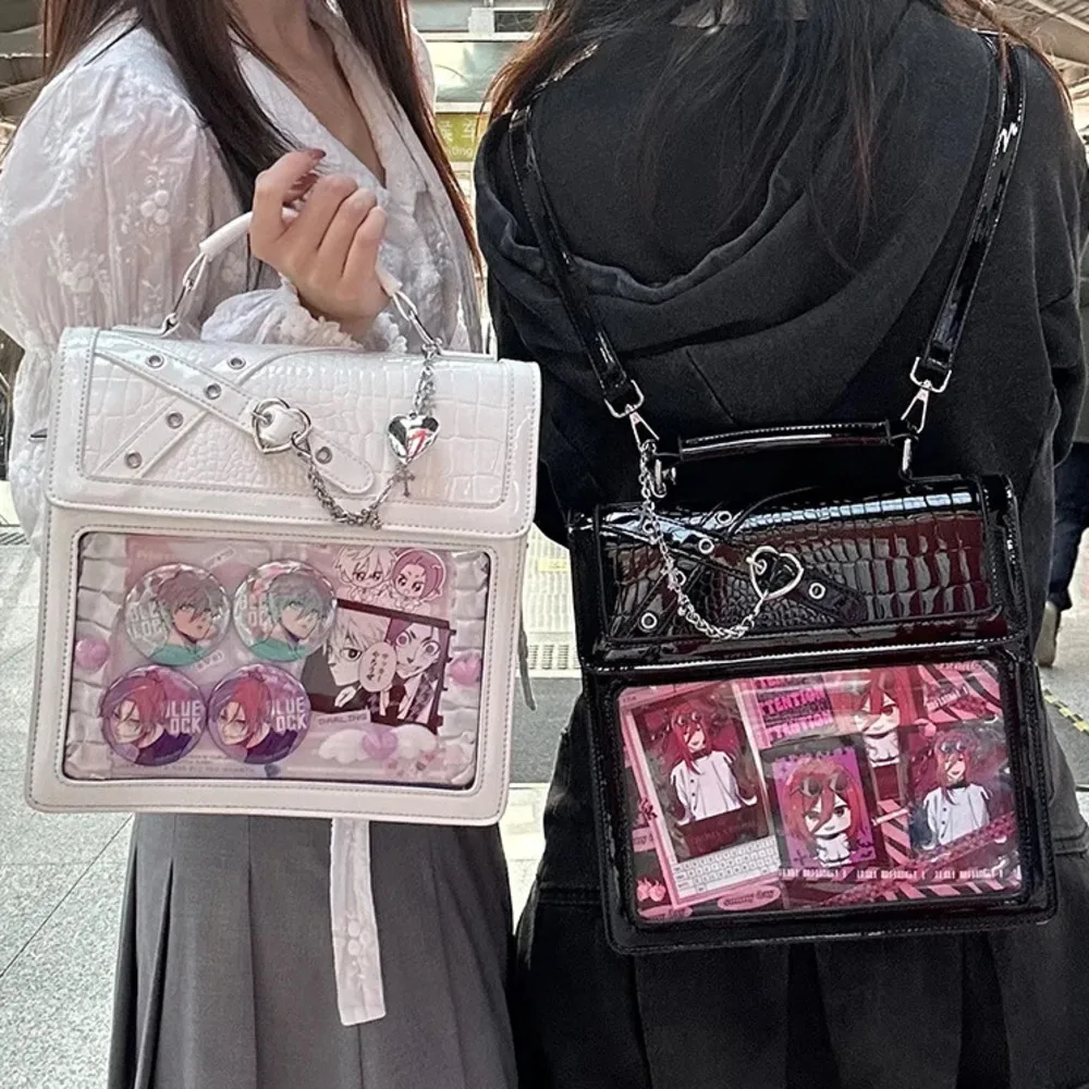 Y2K Women Gothic Backpack Kawaii Ita Bag Fashion Shoulder Bag Crossbody Bag Cute Girls Transparent Pocket New DIY Badge Knapsack