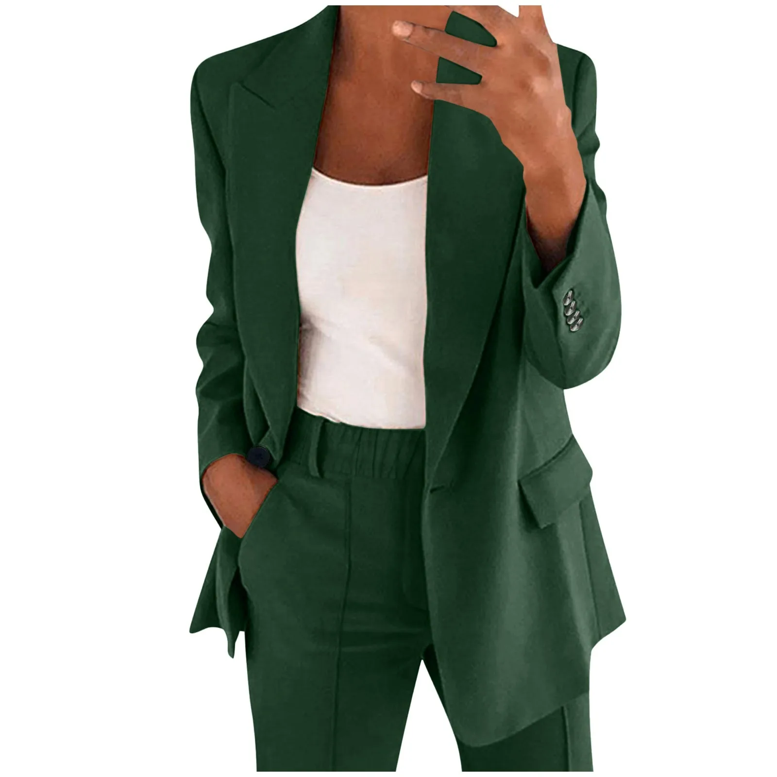 Traje de trabajo de negocios para mujer, chaqueta Formal de manga larga con botonadura única y pantalones de pierna ancha, conjunto de chaqueta y abrigo, 2 piezas