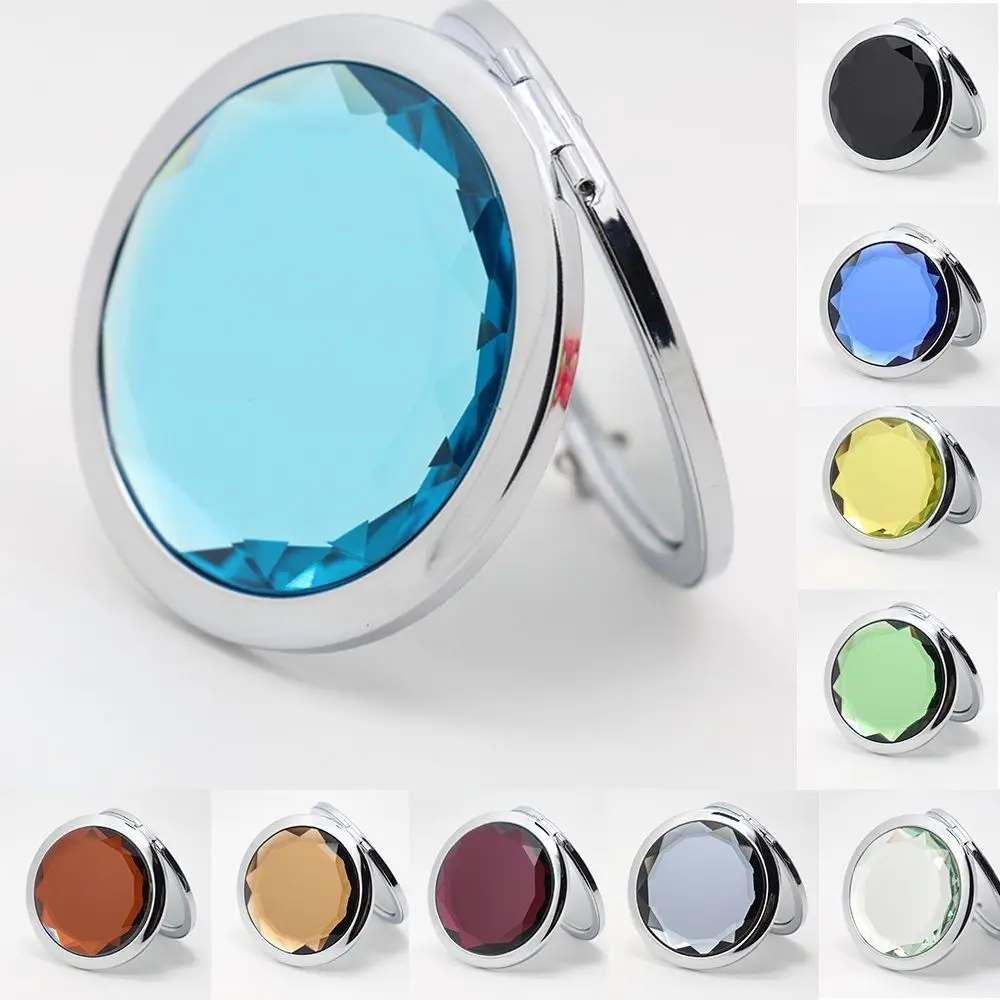 Matal Cosmetic Mirror Portable Double Sided Small Face Makeup Mirror Foldable Crystal Vanity Mirror