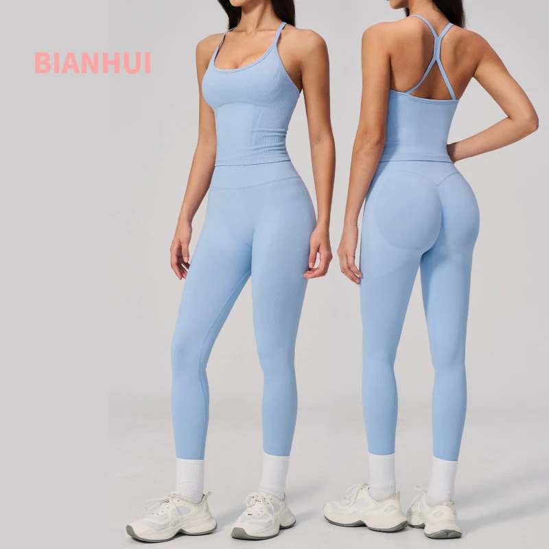 

2Pcs Sports Suit For Women High Waist Leggings Gym Clothing Seamless High Waisted Tummy Outdoor Sports Fitness Yoga Sexy Outfits
