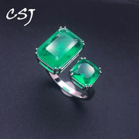 CSJ Trendy Emerald Ring Sterling 925 Silver Created Gemstone Paraiba 10*14mm for Women Wedding Birthday Party Jewelry Gift