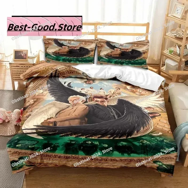 

3D Print Good Omens Movie Angels Bedding Set Boys Girls Twin Queen King Size Duvet Cover Pillowcase Bed boys Adult Bedroom