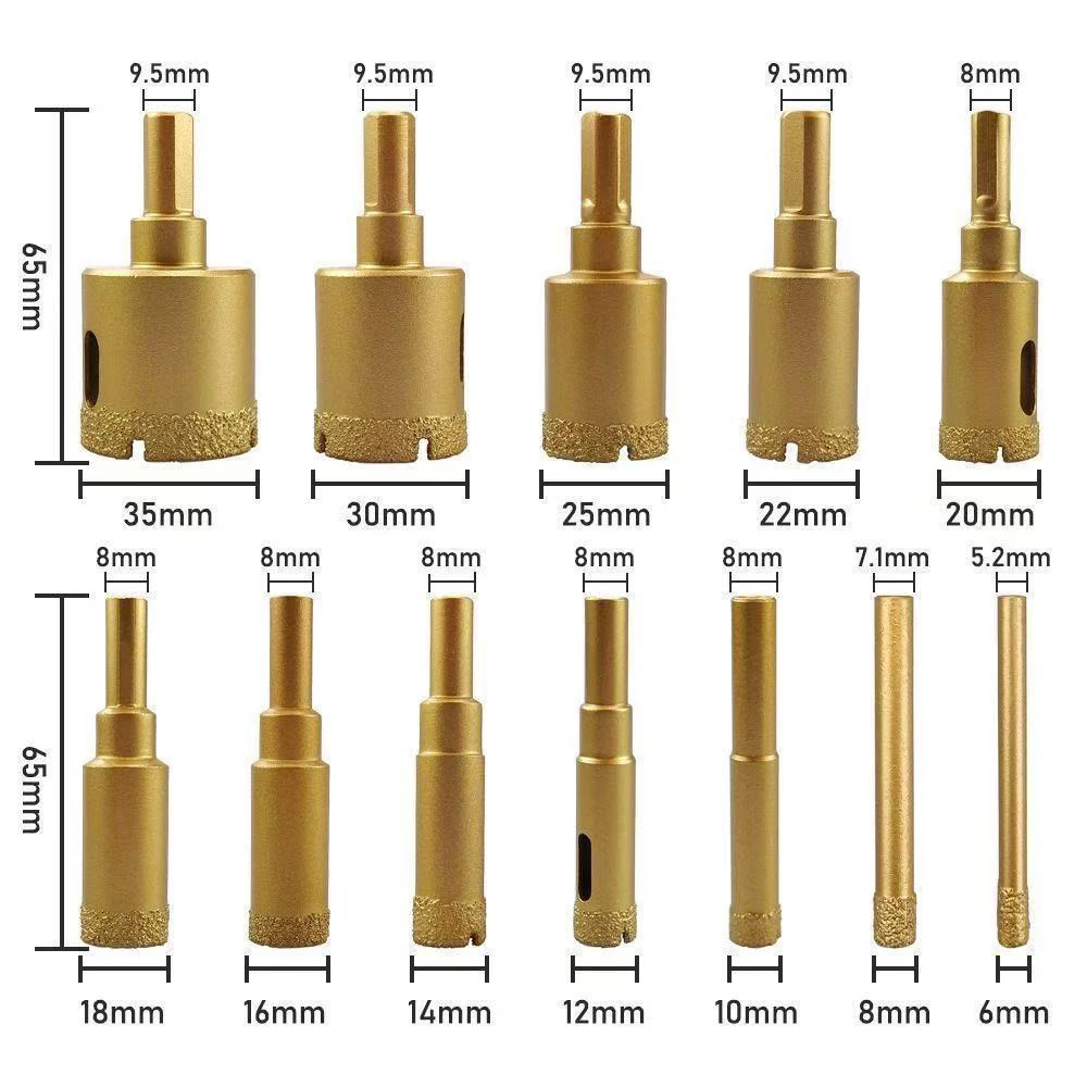 12PCS Diamond Drill Bits Set Multi-purpose Drilling Bit Brick Reaming Bit Tool for Tile Glass Ceramic Porcelain Granite Marble