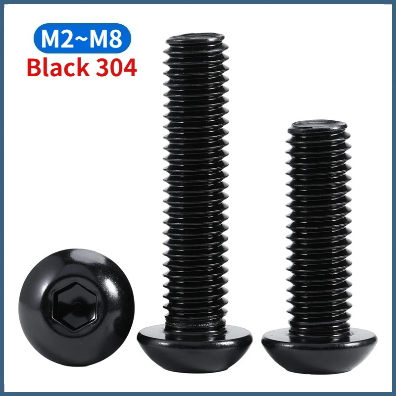 M2 M2.5 M3 M4 M5 M6 M8 Black 304 Stainless Steel Hex Socket Button Round Head Allen Bolt Screws