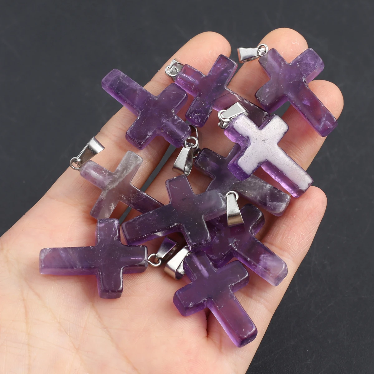 Amethyst Pendant Natural Stone Cross Shape Charms for Jewelry Making DIY Women Necklace Earrings Charms Bulk Items Wholesale