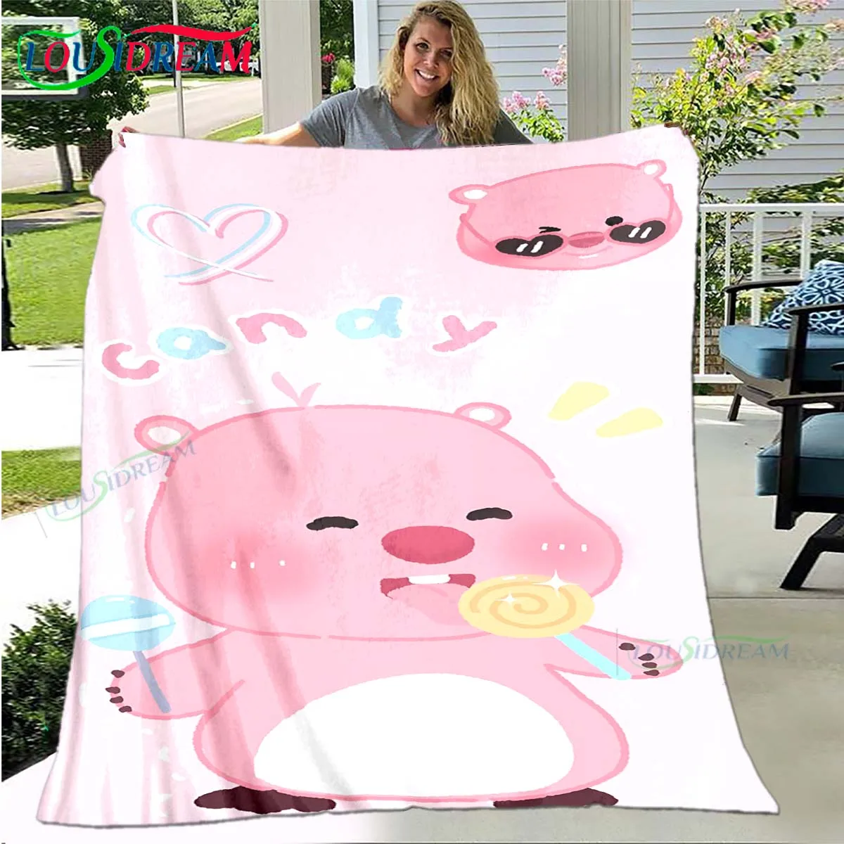 

Hot Fashion Cartoon Pattern Blanket Flannel Thin Blanket Portable Home Travel Office Lunch Break Blanket L-Loopy Birthday Gift