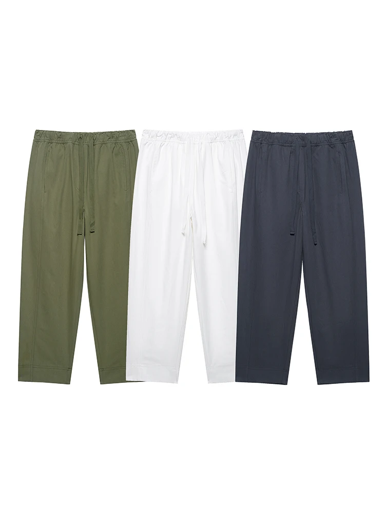 

KUCLUT Women Fashion Solid Drawstring Pleated Straight Pants Vintage High Elastic Waist Full Length Female Chic Lady Trousers