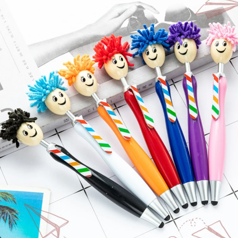 Creative New Plush Doll Head Plastic Pen Funny Cartoon Pen Student Stationery Toy Festive Birthday Christmas Children's Gifts