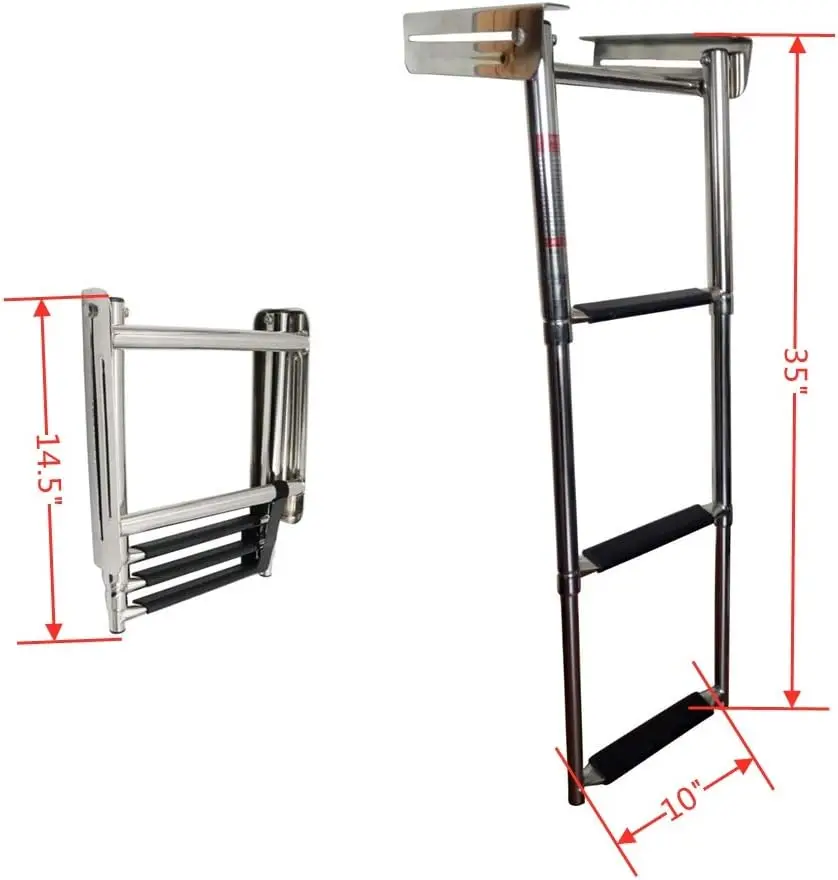 ISURE MARINE 3-Step Under Platform Boarding Stainless Steel Telescoping Ladder Rod Holders Boat