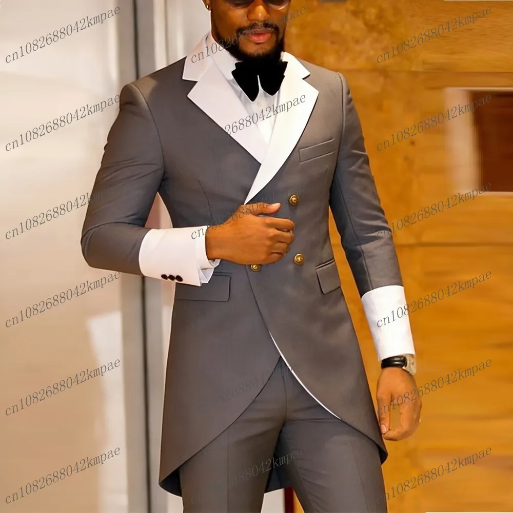 

Бело-серый длинный блейзер, формальный мужской костюм для жениха, свадебный костюм для подружки невесты, костюм для выпускного вечера, мужской деловой смокинг, комплект из 2 предметов: пиджак и брюки