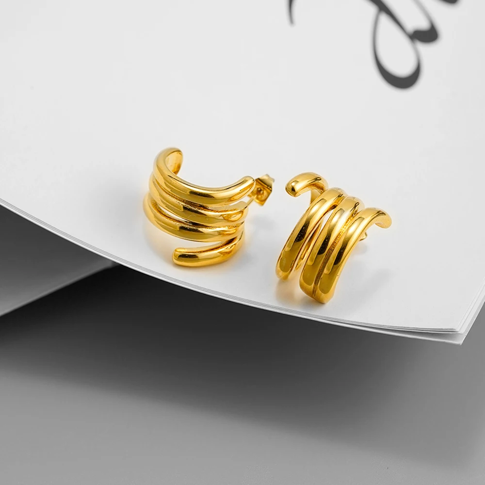 

ENFASHION Aretes De Mujer Geometry LIne Hoop Earrings For Women Stainless steel 18K Plated Gold Fashion Jewelry Darilywear E1803