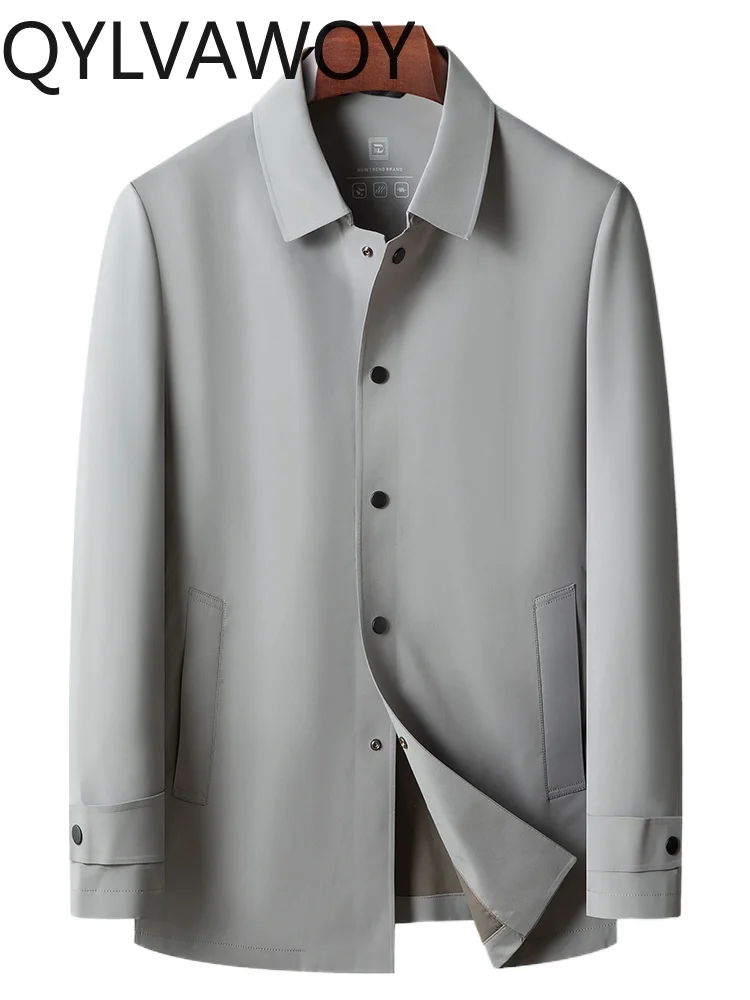QYLVAWOY High-End Spring Autumn New Men's Business Lapel Lightweight Casual Trench Coat Mid-Length Parka Outerwear LJ2244
