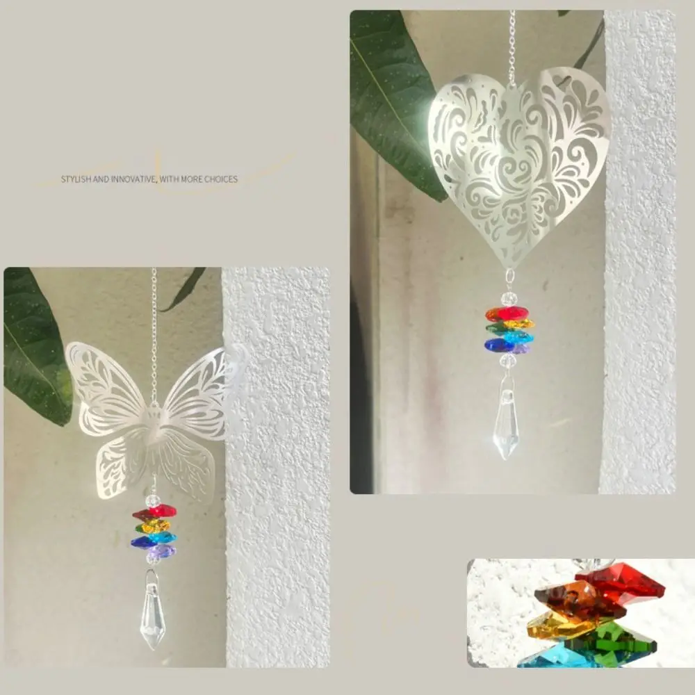 Hanging Crystal Wind Chimes Fairy Butterflies Sun Catcher Window Drop Bell Stained Glass Aesthetic Landscape Room Pendant Decor