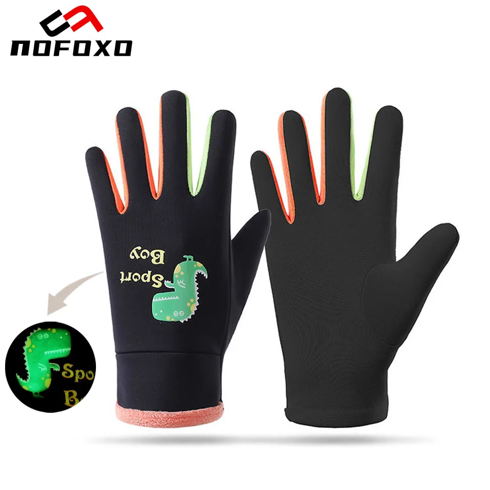 

NOFOXO зимние детские перчатки для мальчиков и девочек, светящиеся термофлисовые водонепроницаемые ветрозащитные спортивные перчатки с динозавром для езды на велосипеде на открытом воздухе