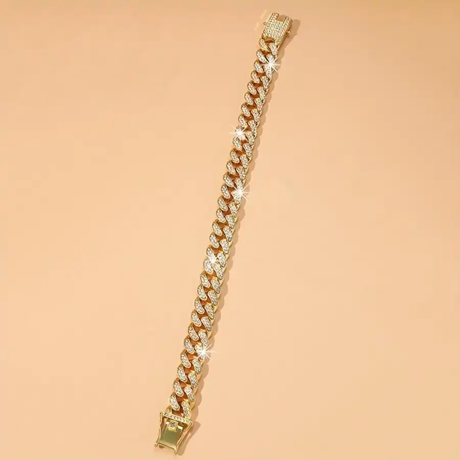 

Rhinestone Cuban Link Chain Anklet For Women Men Unisex