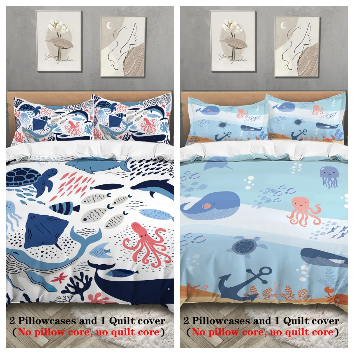 

Комплект пододеяльников с рисунком Кита, Дельфина, морской жизни, комплект детского постельного белья из 3 предметов с наволочками, мягкое постельное белье на тему океана