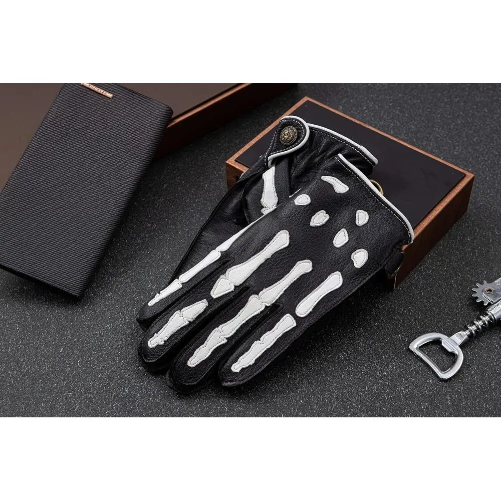 Men's Deerskin Leather Motorcycle Gloves with Non-Slip Palm and Warm Lining for Winter Riding