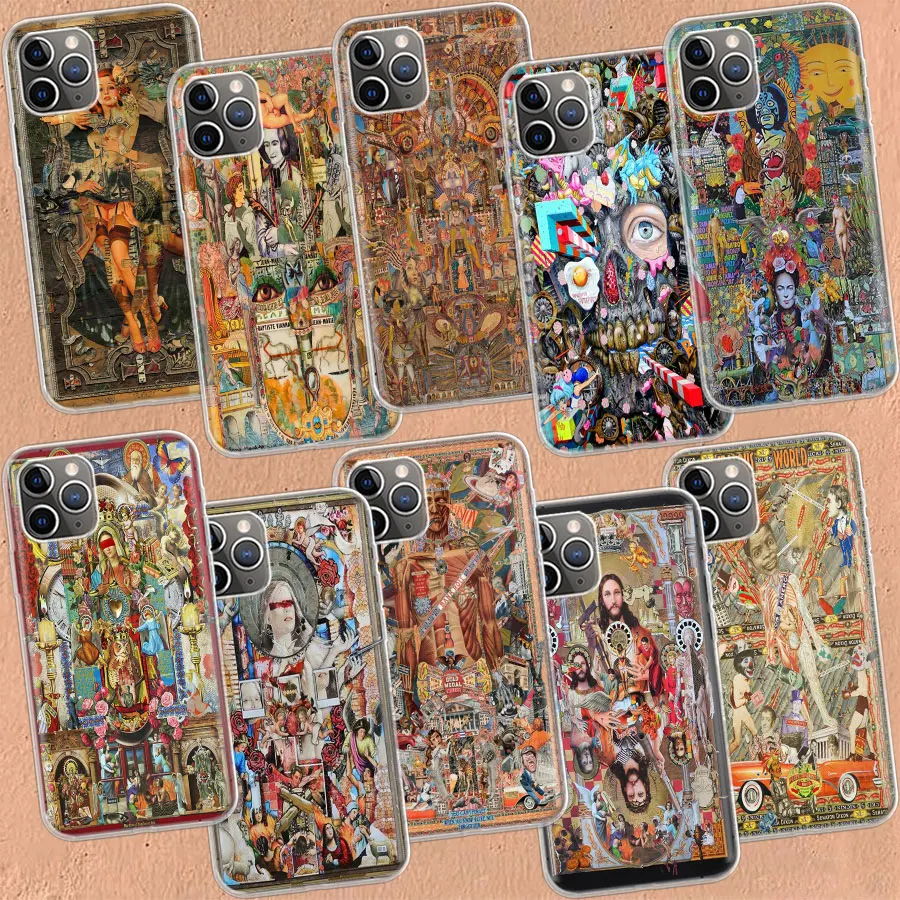 Complex picture digital collage Clear Case For iPhone 11 13 14 Pro 15 Pro Max 12 Mini 16 XR X XS Max 7 8 Plus Funda C