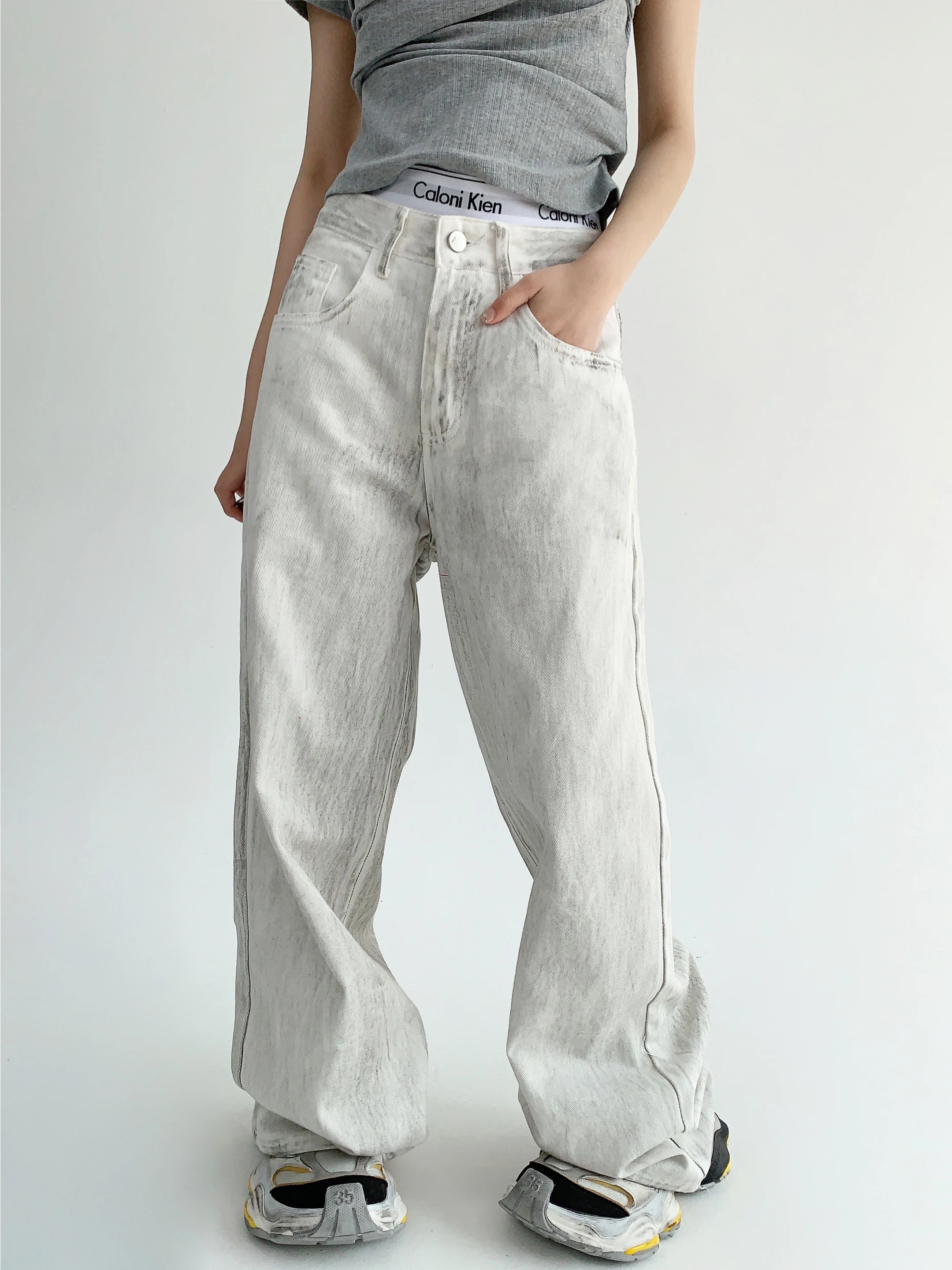 

Винтажные американские широкие джинсы, женские модные белые длинные брюки прямого кроя, повседневные универсальные джинсовые брюки Bootcut